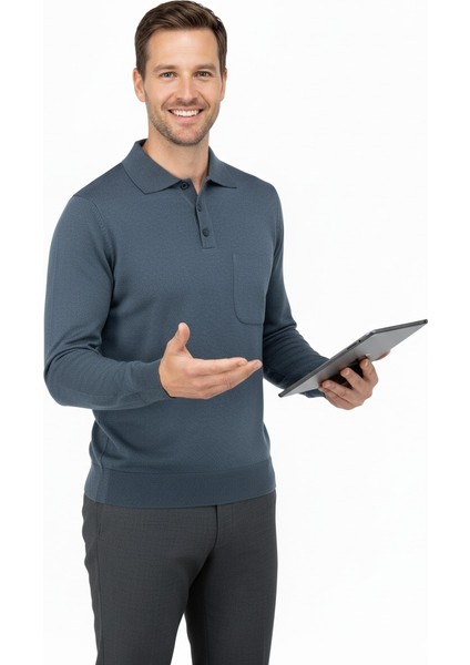 Erkek Kışlık Düz Renk Rahat Kesim Cepli Gömlek Yaka Ince Yün Kazak modelleri