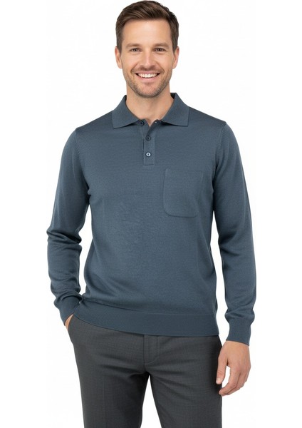 Erkek Kışlık Düz Renk Rahat Kesim Cepli Gömlek Yaka Ince Yün Kazak fırsatları