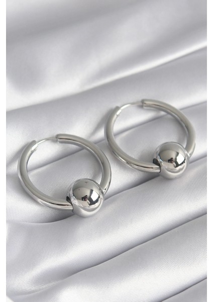 Pirinç Gümüş Renk Halka Top Model Kadın Küpe - TJ-BKP8500