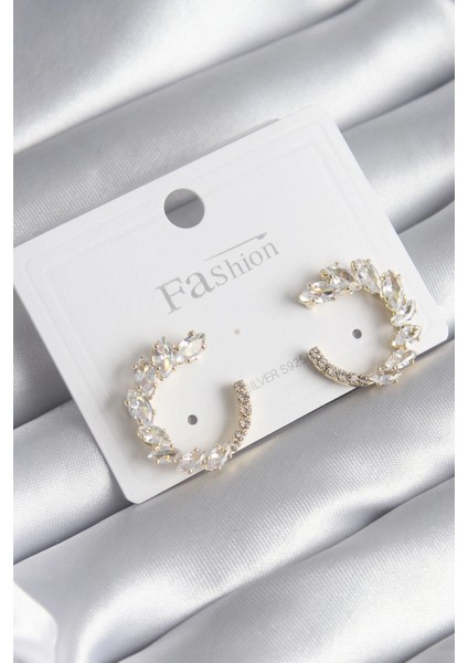 Pirinç Gold Renk Zirkon Taşlı Kadın Küpe - TJ-BKP8509