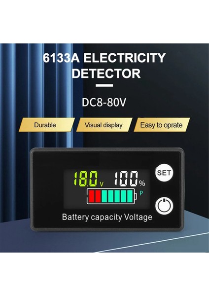 LCD Sıvı Kristal 8-100V Voltmetre Pil Araç Güç Algılama Dijital Lityum Pil Kapasite Ekran Modülü, A (Yurt Dışından) modelleri