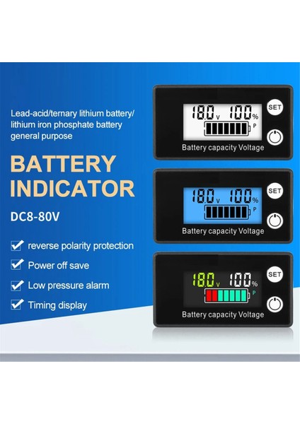 LCD Sıvı Kristal 8-100V Voltmetre Pil Araç Güç Algılama Dijital Lityum Pil Kapasite Ekran Modülü, A (Yurt Dışından) indirimleri