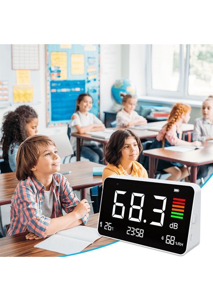 Desibel Metre, Dijital Ses Seviyesi Metre 30-130DB, LED Ekran Masaüstü Gürültü Süresi Sıcaklık Nem Ölçer (Yurt Dışından) fiyatları