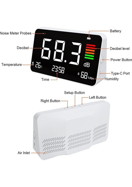 Desibel Metre, Dijital Ses Seviyesi Metre 30-130DB, LED Ekran Masaüstü Gürültü Süresi Sıcaklık Nem Ölçer (Yurt Dışından) modelleri