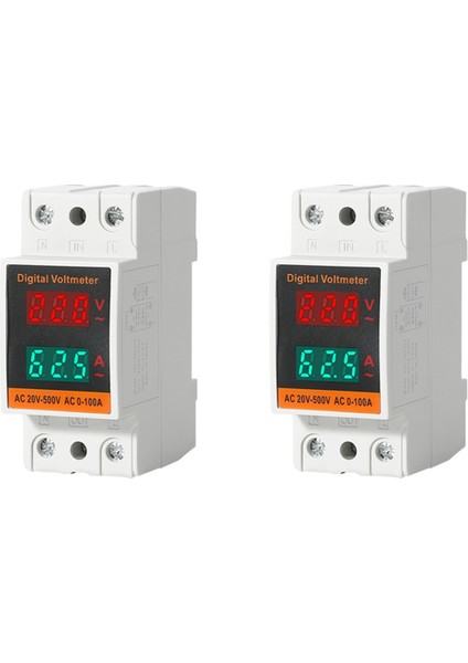 2pcs 35MM Dın Ray Dijital Voltmetre Voltaj Test Cihazı LED Ekran Ampermetre Elektrik Ölçer Ac 50-500V 100A (Yurt Dışından)