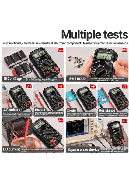 SZ308 Dijital Multimetre Voltaj Direnç Ölçer Ac/dc Akım Sayaç Elektrikçi LCD Arka Işığı Ohm Kare Dalga Testi B (Yurt Dışından) fırsatları