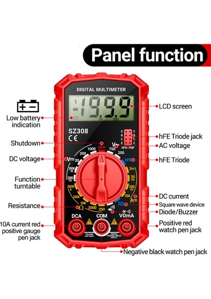SZ308 Dijital Multimetre Voltaj Direnç Ölçer Ac/dc Akım Sayaç Elektrikçi LCD Arka Işığı Ohm Kare Dalga Testi B (Yurt Dışından) indirimleri