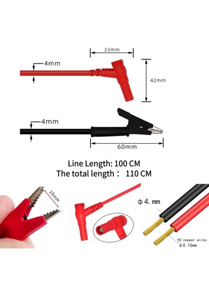 Multimetre Test Uçları, Timsah Klipsli 1 Çift Test Kurşun ve 24K Altın Kaplama Test Probları, 1000V 20A Kurşun Test Kiti (Yurt Dışından) fiyatları