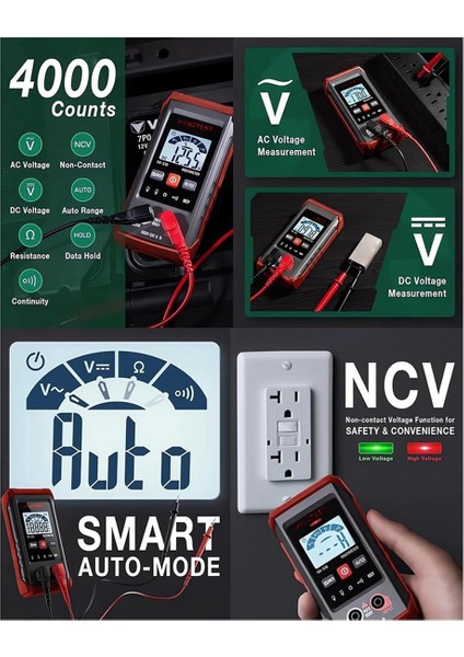 Habotest HT123 Dijital Multimetre - Otomatik Dijital Multimetre - Akıllı Ölçüm - Elektrik Test Cihazı Voltmetre Multimetre (Yurt Dışından) indirimleri