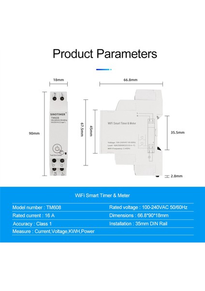 Sinotimer TM608 Akıllı Wifi Tek Fazlı Enerji Ölçer Ev Çok Işlevli Demiryolu Enerji Ölçer 16A 100-240V (Yurt Dışından) modelleri