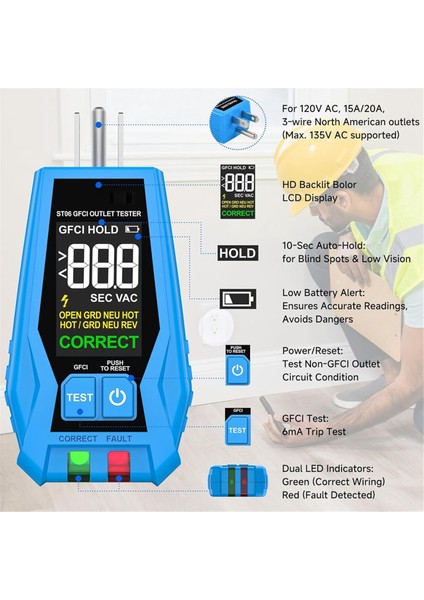 Standart 3WIRE 110-125V Ac Elektrik Çıkış Testi Abd Fişi Için Gfcı ile LCD Ekran Resim Test Cihazı ile Outlet Test Cihazı (Yurt Dışından) fiyatları