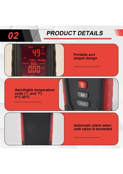 Emf Metre USB Şarj Edilebilir, Elektromanyetik Alan Için Radyasyon Dedektörü ve Ev Aletleri Için Sıcaklık Hassas (Yurt Dışından) indirimleri