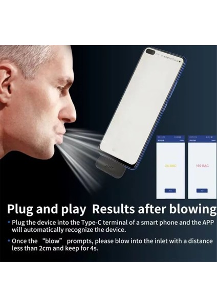 Solunum Test Cihazı Taşınabilir Alkol Test Cihazı Mini Alkol Dedektörü Akıllı Etkileşim Yalnızca 7.5g (Yurt Dışından) indirimleri