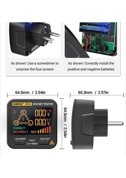 Aneng AC11 Dijital Akıllı Soket Test Cihazı Voltaj Testi Dedektörü Toprak Nötr Faz Kontrolü Rcd Ncv Testi Eu-Plug (Yurt Dışından)