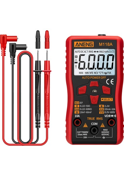 Aneng M118A Mini Dijital Multimetre Dayanıklı Otomatik Gerçek Rms Test Cihazı 6000 Sayısı Otomatik Araç Ac/dc Transistör Voltaj Ölçer (Yurt Dışından)