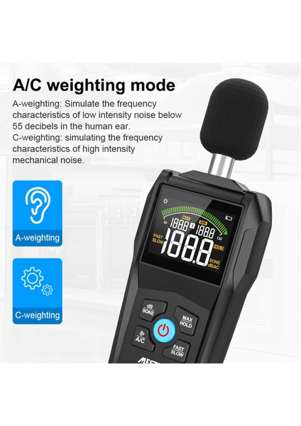 Mestek SL720B Dijital Ses Seviyesi Ölçer 30-130DB Gürültü Desibel Ölçüm Ölçüm Metre LCD Renk Ekran A/c Ağırlık Maksimum/min Değer (Yurt Dışından)