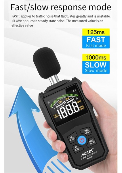 Mestek SL720B Dijital Ses Seviyesi Ölçer 30-130DB Gürültü Desibel Ölçüm Ölçüm Metre LCD Renk Ekran A/c Ağırlık Maksimum/min Değer (Yurt Dışından) fırsatları