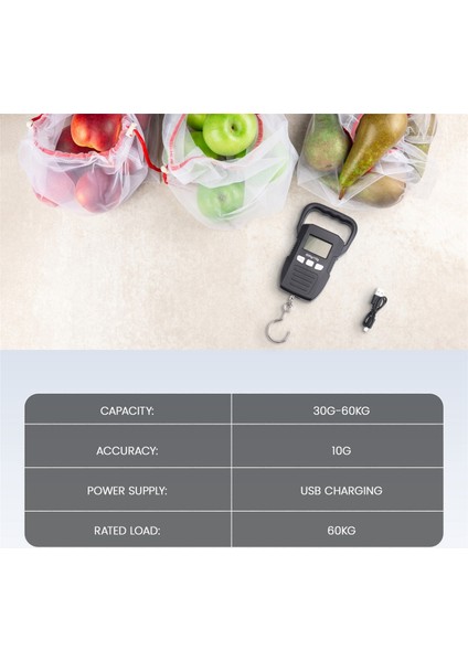 Siyah 60KG/10G LCD Dijital Asma Ölçeği USB Şarjlı Vinç Kanca Ölçekleri Courier Bagajı Ev Tartım Dengesi Araçları (Yurt Dışından) modelleri