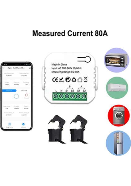 Zigbee 2 Kanal Enerji Ölçer Mevcut Sensör Tuka Akıllı Monitör ile Çift Yönlü, 80A 110V/240V Ağ Geçidi Gerekli (Yurt Dışından) indirimleri