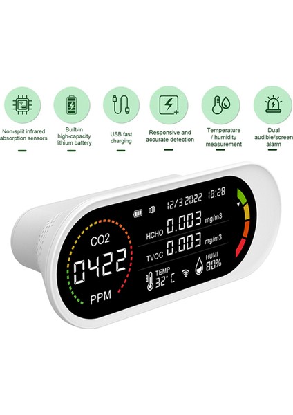 5 Arada 1 Hava Kalitesi Dedektörü Tvoc Hcho Co2 Metre Karbon Dioksit Sıcaklık Nem Testi Hava Kalitesi Monitörü (Yurt Dışından) fiyatları