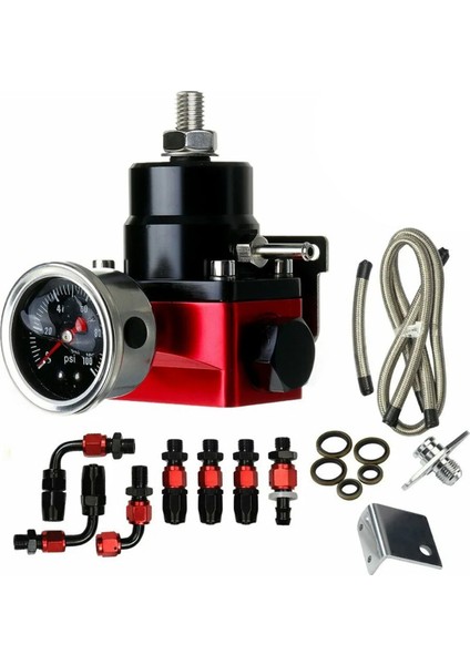 Siyah-Kırmızı Ayarlanabilir Yakıt Basınç Regülatör Kiti Yağı 0-100PSI Gösterge -6AN 6AN (Yurt Dışından) fırsatları