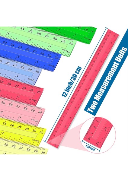 12 Inç Plastik Cetveller, 32 Adet Şeffaf Çeşitli Renk Metrik Dökme Yöneticiler Inç Santimetre Milimetre. (Yurt Dışından) modelleri