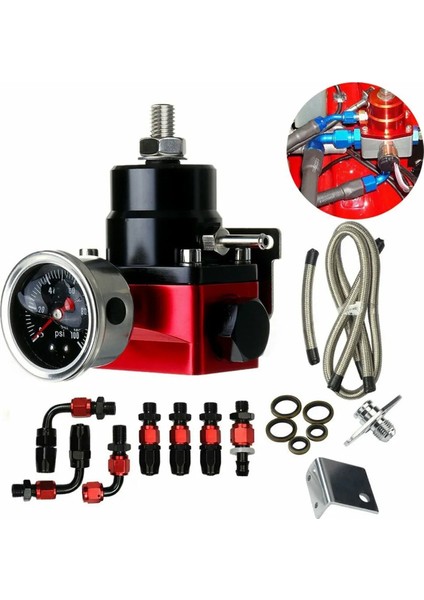 Siyah-Kırmızı Ayarlanabilir Yakıt Basınç Regülatör Kiti Yağı 0-100PSI Gösterge -6AN 6AN (Yurt Dışından) indirimleri