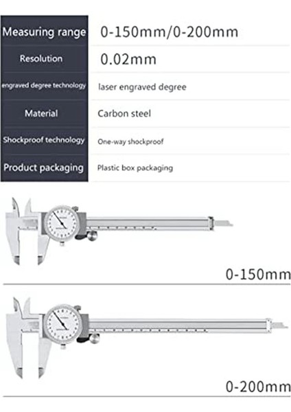 0-200MM Metrik Gösterge Ölçüm Aracı Kadran Veri Caliper Şok Geçirmez Vernier Kaliper 0.02MM (TGBK150-0-200MM) (Yurt Dışından) indirimleri