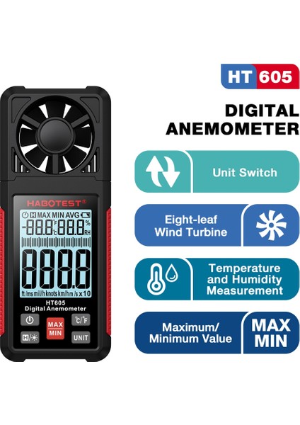 Habotest HT605 Dijital Anemometre Rüzgar Hız Metre Taşınabilir Windmetre LCD Arka Işığı Ekran Sıcaklık Nem Ölçer (Yurt Dışından) fiyatları