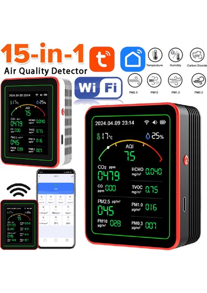 Tuya Wifi 15 In 1 Hava Kalitesi Dedektörü Ev Taşınabilir Aqı Pm0.3 Pm1.0 Pm2.5 PM10 Co2 Co2 Tvoc Hcho Test Cihazı With Mount, A (Yurt Dışından) fiyatları