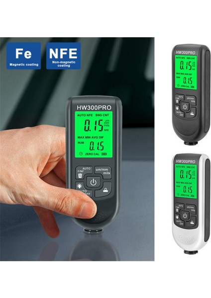HW-300 Pro Koolum Kalıplık Ölçer 0-2000UM Araba Boya Film Kalınlık Test Car Otomotiv Boya Metre-Beyaz (Yurt Dışından)