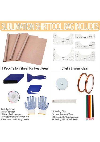 Sublimasyon Gömlek Alet Kitleri - 5 Tişört Cetveli Kılavuzu 12X16IN 2 Rulo Isıya Dayanıklı Tapa Dikiş Mark Kalem Aksesuarları (Yurt Dışından) modelleri