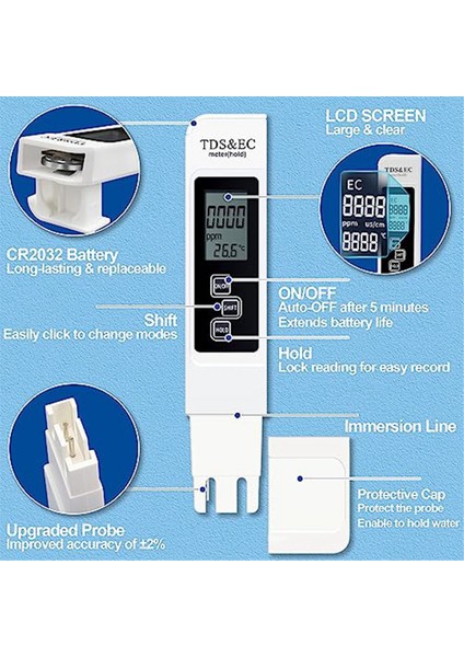 3&#39;ü 1 Arada Tds Metre Dijital Su Test Cihazı (Tds, Sıcaklık ve Ec Metre), Hidroponik, Içme Suyu Için 0-999PPM Ppm Metre (Yurt Dışından) fiyatları