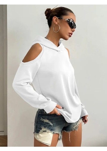 Kadın Uzun Kollu Kapşonlu Omuzlardan Açık Viskon Iki Iplik Bluz fiyatları