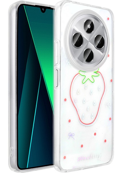 Redmi 14C 4g Kılıf Şeffaf Figürlü Zore Folk Sert Kapak - Çilek