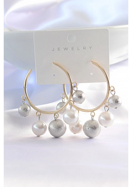 Pirinç Gümüş Renk Topçuk Model Gold Renk Halka Küpe - TJ-BKP8907