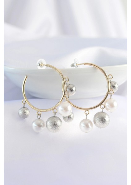 Pirinç Gümüş Renk Topçuk Model Gold Renk Halka Küpe - TJ-BKP8907 fiyatları