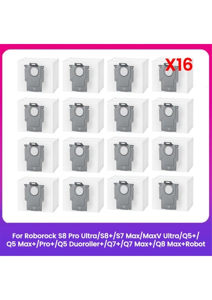 Roborock S8 Pro Ultra/s8+/s7 Max/maxv Ultra/q5+/q5 Max+/q5 Duoroller+/q7 Max+/q8 Max+ Vakum Parçaları Için 16 Adet Toz Torbası (Yurt Dışından)