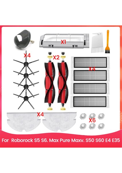 Roborocks5 S6 Için. Max Pure Maxv. S50 S60 E4 E35 Robot Süpürge Ana Yan Fırça Hepa Filtre Paspas Bezi Aksesuarları (Yurt Dışından)