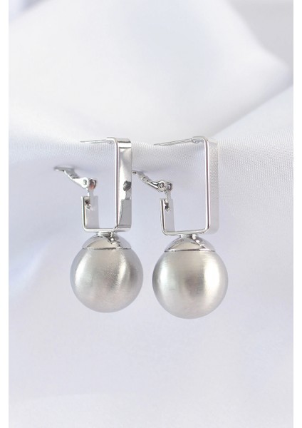 Pirinç Gümüş Renk Dikdörtgen Detay Oval Küpe - TJ-BKP8914