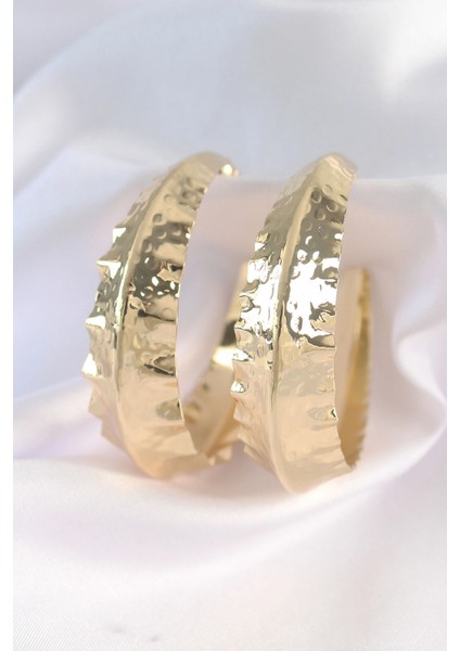 Pirinç Gold Renk Yaprak Desenli Halka Küpe - TJ-BKP8921