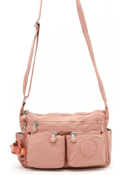 Kadın Orta Boy Bölmeli Suya Dayanıklı Krinkıl Kumaş Çapraz Askılı Omuz Çantası Pudra