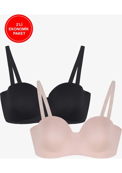 2'li Paket - Kadın Dolgusuz Mikro Straplez Sütyen