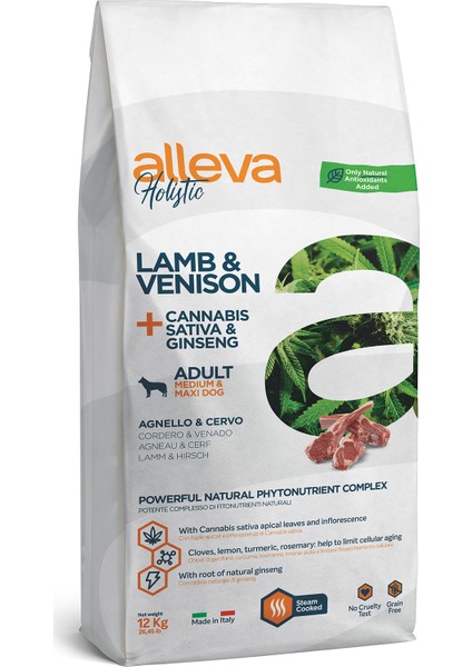 Holistik Kuzulu & Geyikli Tahılsız Orta-Büyük Irk Yetişkin Köpek Maması 12 Kg