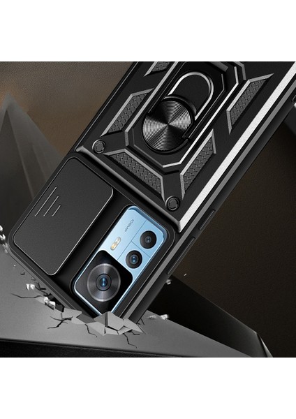 Mi 12T Pro Kılıf Magnetik Standlı Kamera Korumalı Tchs Sürgülü Vega Kapak - Mavi modelleri