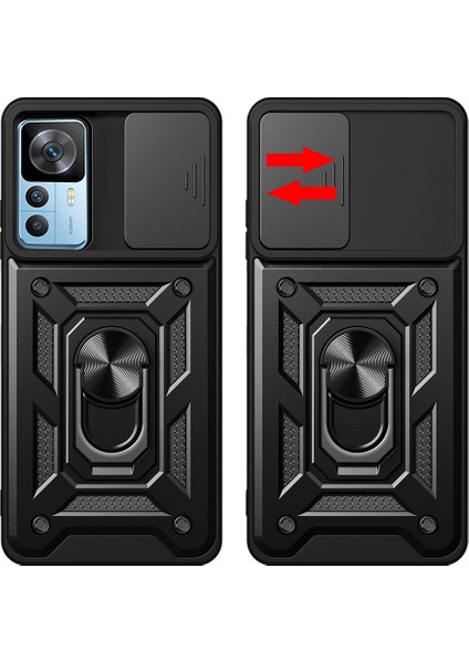 Mi 12T Pro Kılıf Magnetik Standlı Kamera Korumalı Tchs Sürgülü Vega Kapak - Mavi fırsatları