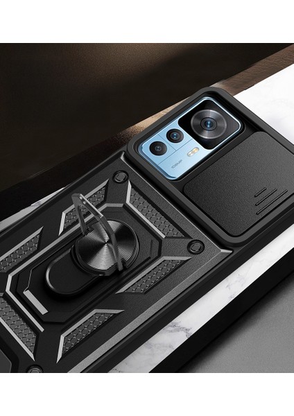 Mi 12T Pro Kılıf Magnetik Standlı Kamera Korumalı Tchs Sürgülü Vega Kapak - Mavi