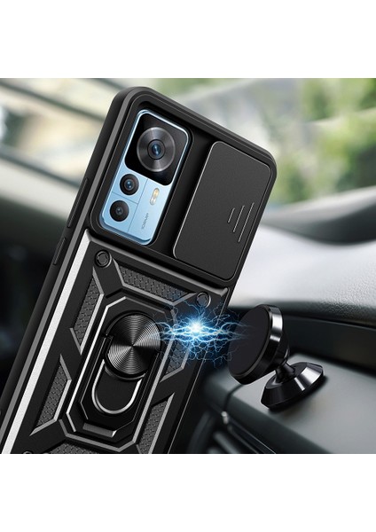 Mi 12T Pro Kılıf Magnetik Standlı Kamera Korumalı Tchs Sürgülü Vega Kapak - Mavi