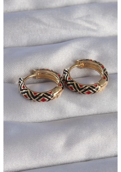 Pirinç Gold Renk Siyah Etnik Desenli Halka Küpe - TJ-BKP9073 fiyatları