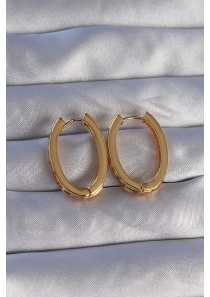Pirinç Gold Renk Zirkon Taşlı Oval Model Küpe - TJ-BKP9079 fiyatları